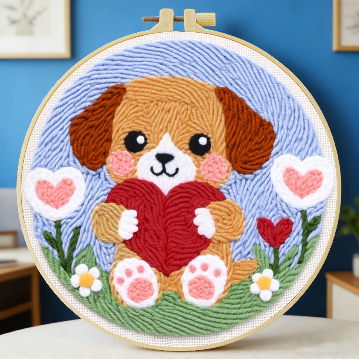 Sewing Textile Art - Set Kit Sulaman Punch Needle Anjing
