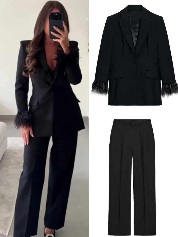 Shoulder Pad Set In - Setelan Blazer Celana Bulu Elegan Wanita