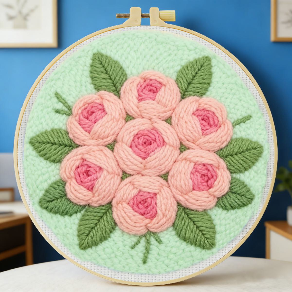 Sewing Textile Art - Set Kit Sulaman Jarum Punch Bunga