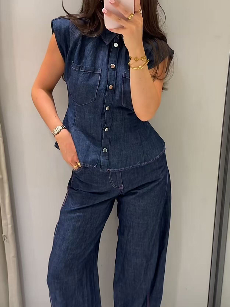 TFMLN Set Celana Denim Wanita  - Shoulder Pad Set In ulasan dan harga