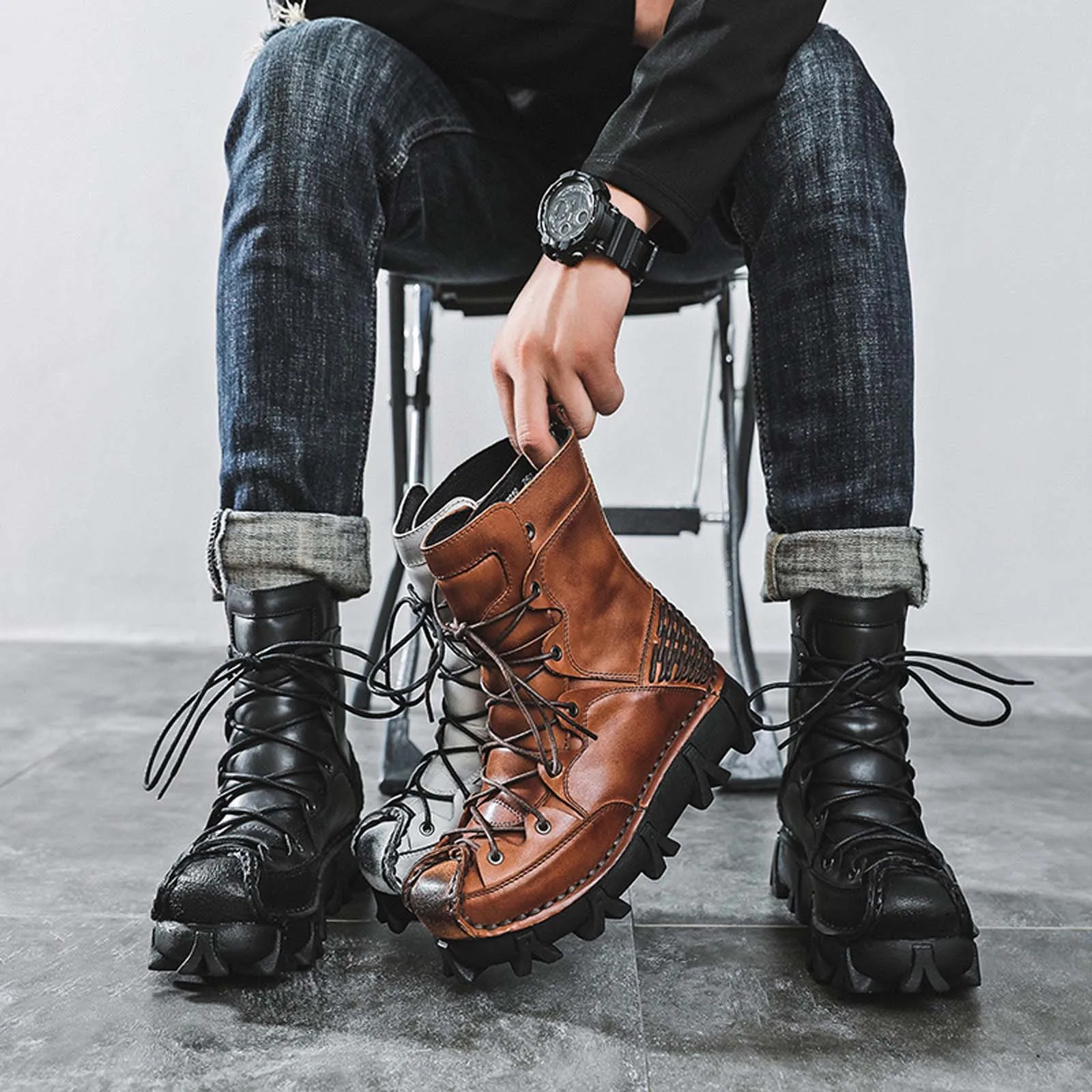 Sepatu Bot Motor Kulit Asli Mo - Sewing Knit ulasan dan harga
