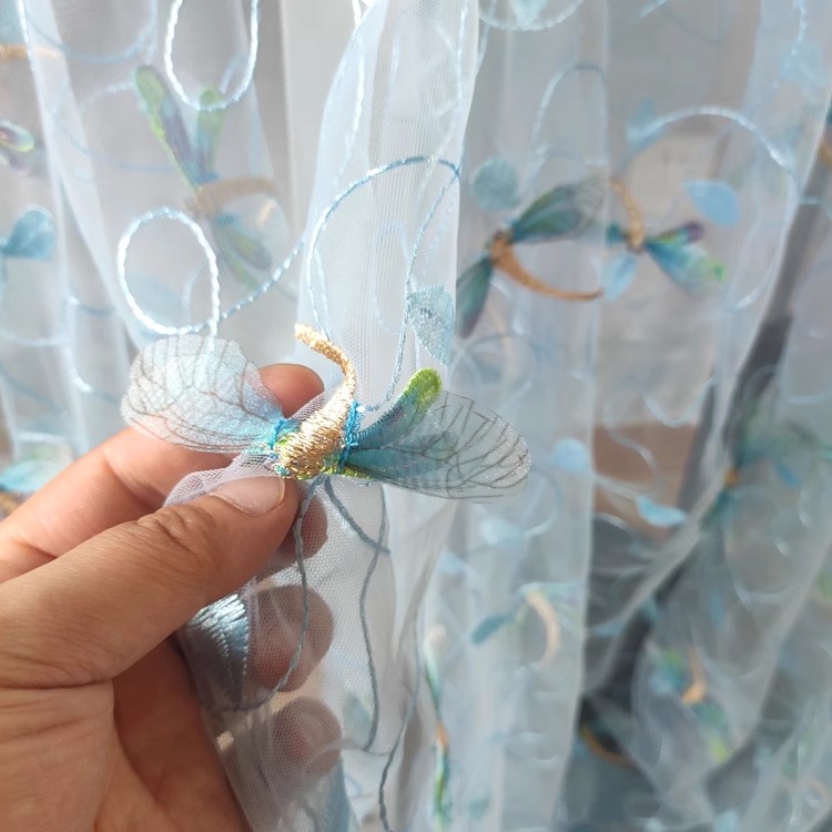 1 yard kain jala biru merah mu - Sewing Embroidery Fabric ulasan dan harga