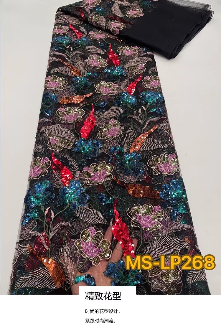 1 yard Kain Bordir Payet Bunga - Sewing Garments ulasan dan harga